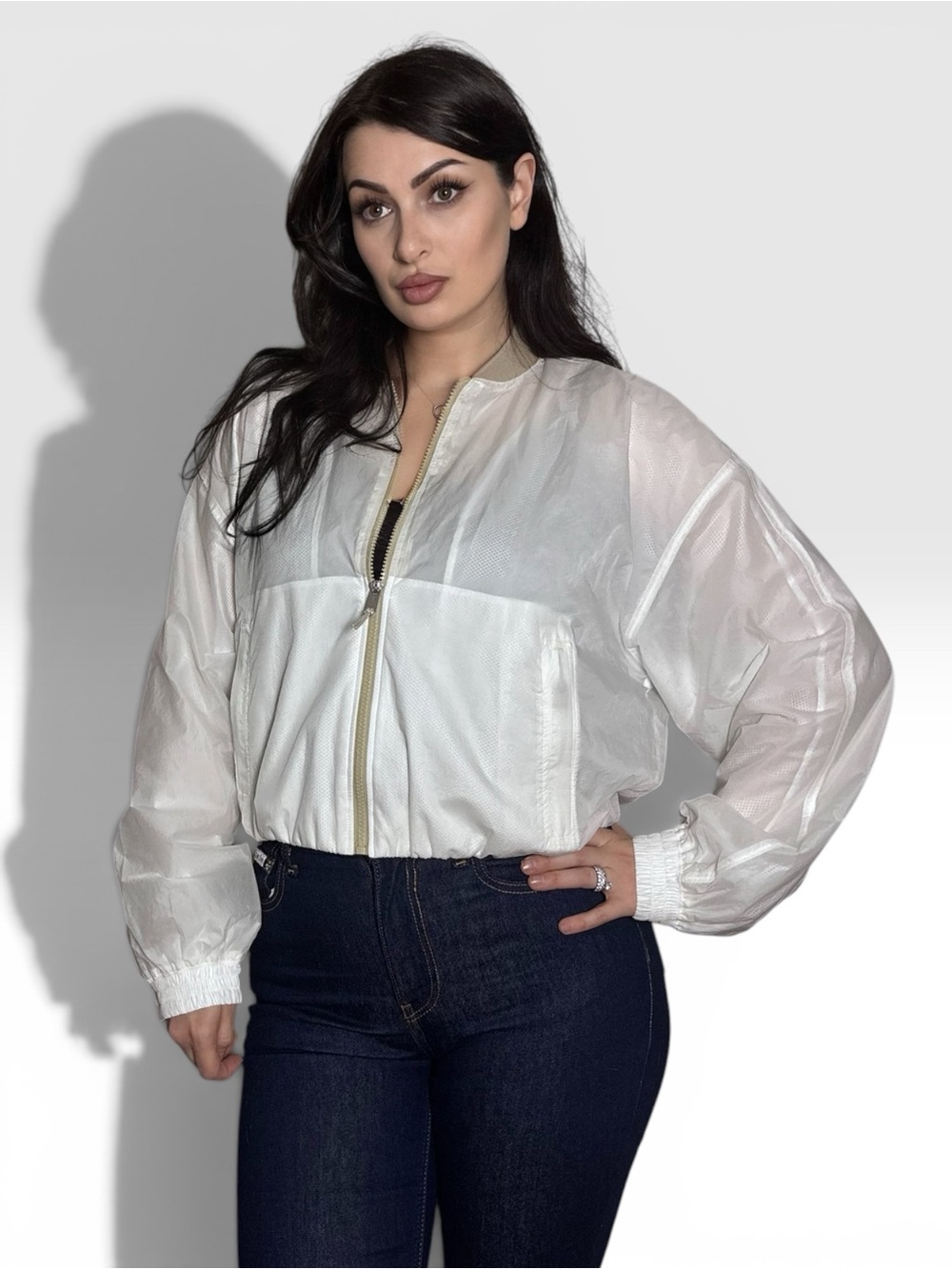 Athleta White Lightweight Bomber Jacket M